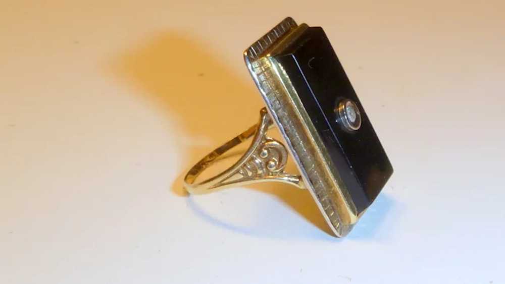 A Vintage 14 K Gold Onyx and Diamond Ring - image 3