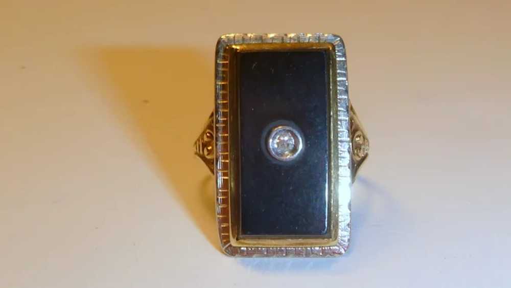 A Vintage 14 K Gold Onyx and Diamond Ring - image 6