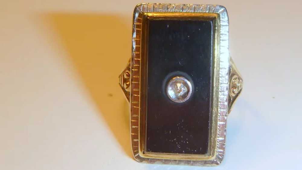 A Vintage 14 K Gold Onyx and Diamond Ring - image 7