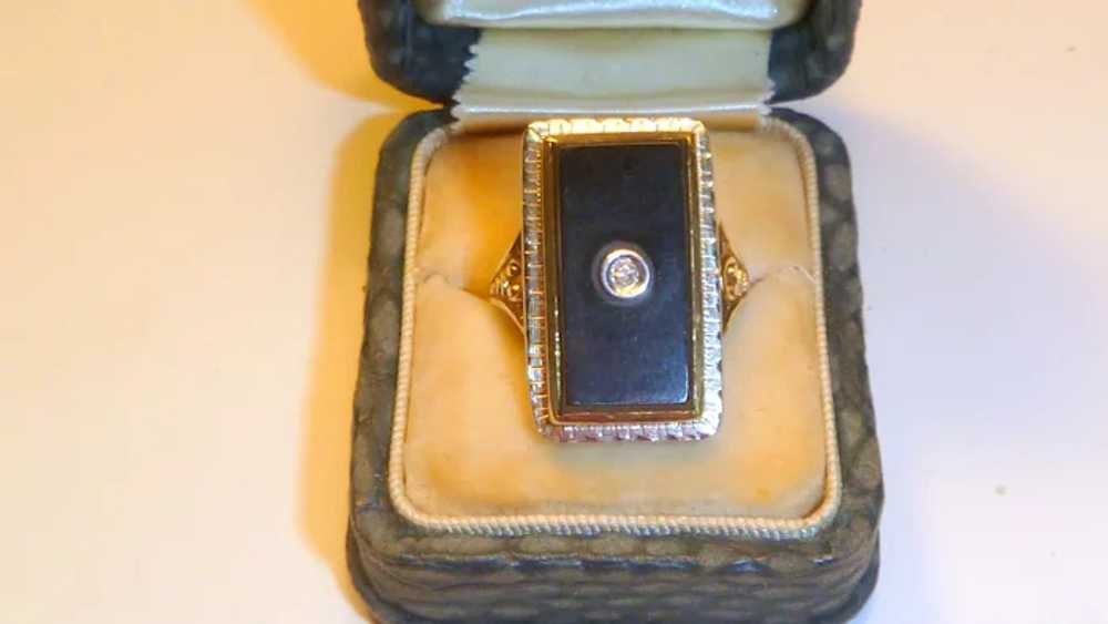 A Vintage 14 K Gold Onyx and Diamond Ring - image 8