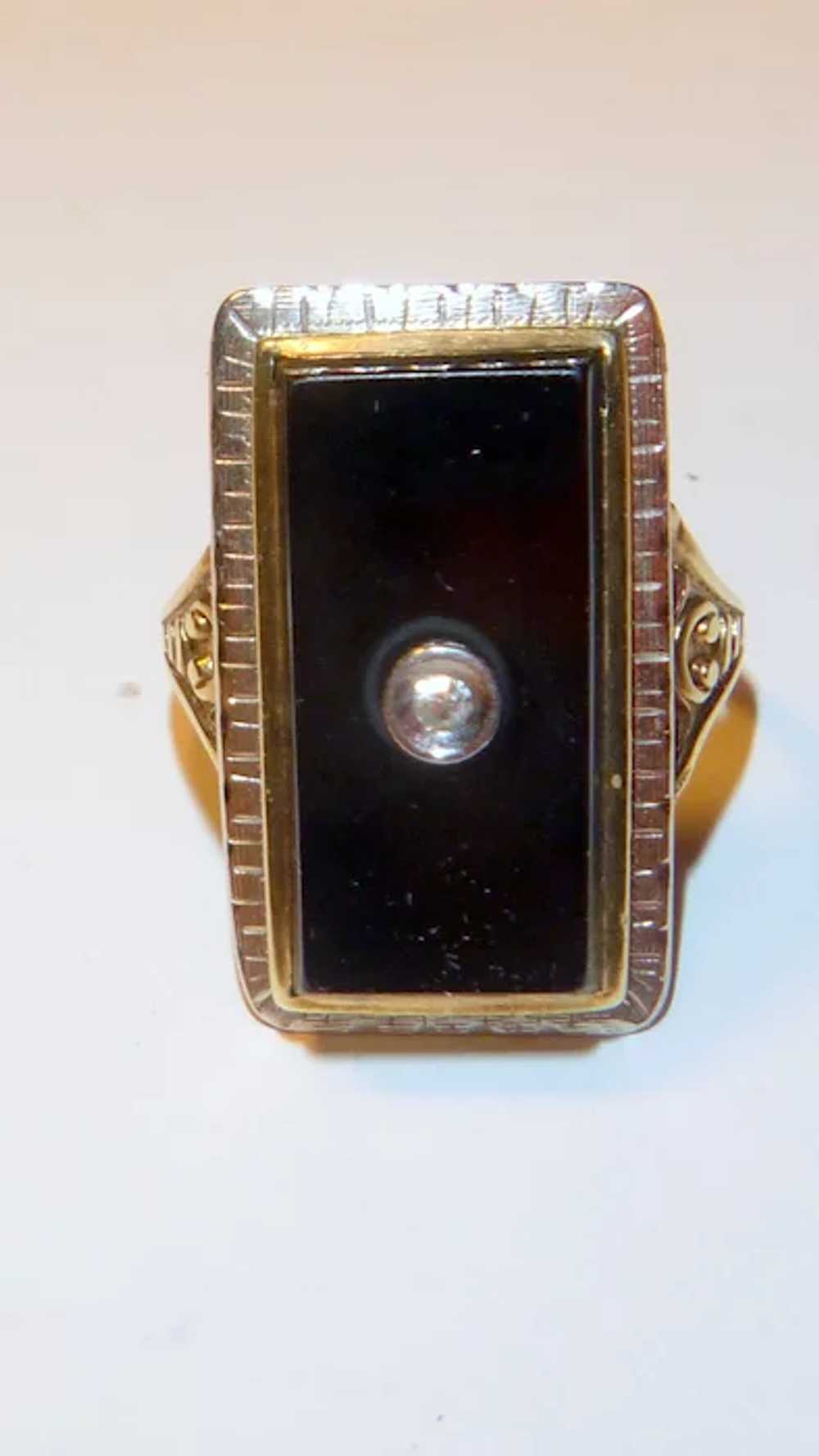 A Vintage 14 K Gold Onyx and Diamond Ring - image 9