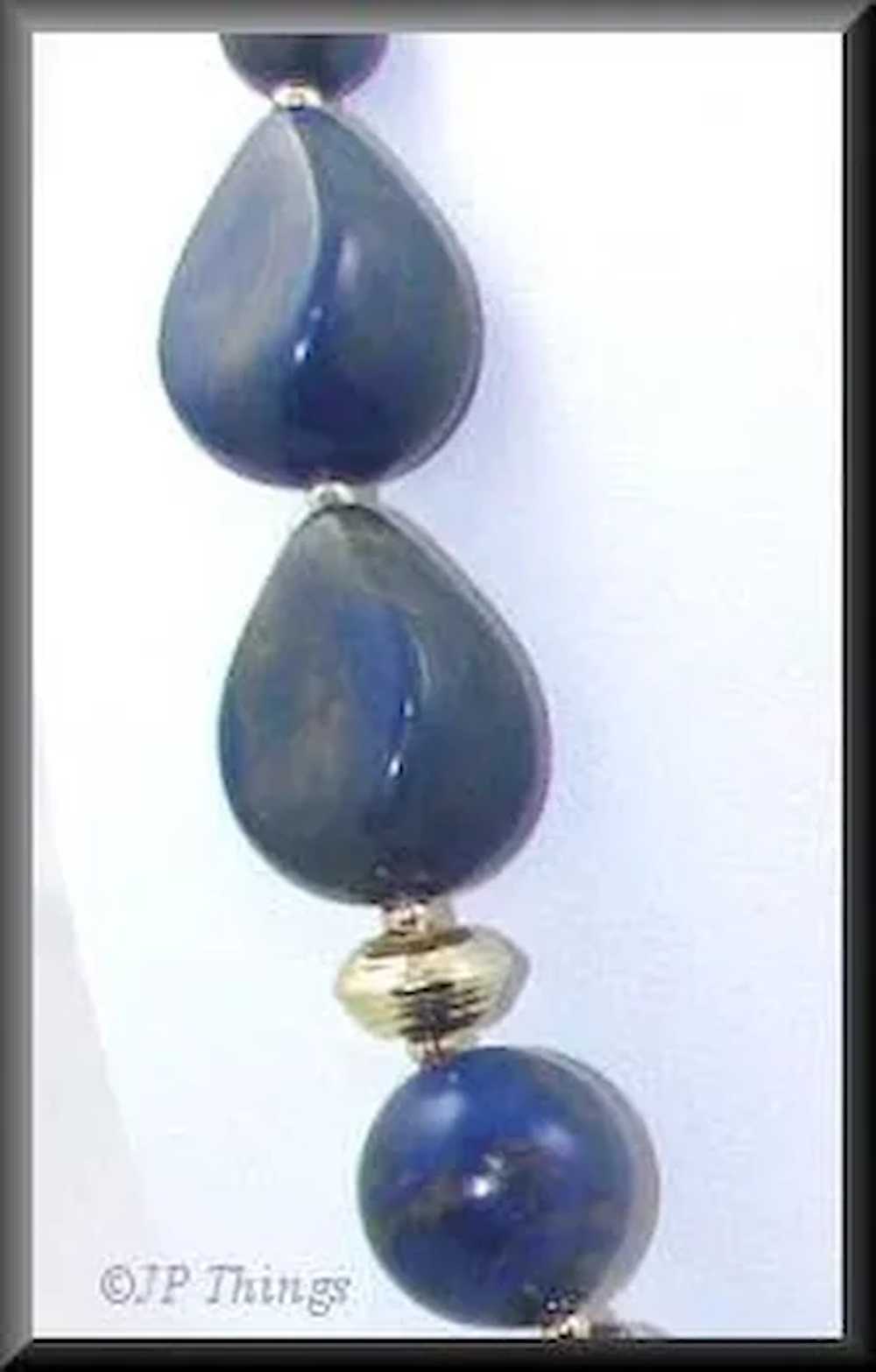 Vintage 1950s Blue and Gold Plastic Moonstone Nec… - image 5
