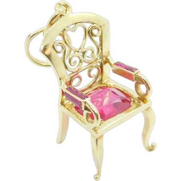 Vintage 3.20 ctw Created Ruby Ornate Chair Charm … - image 1