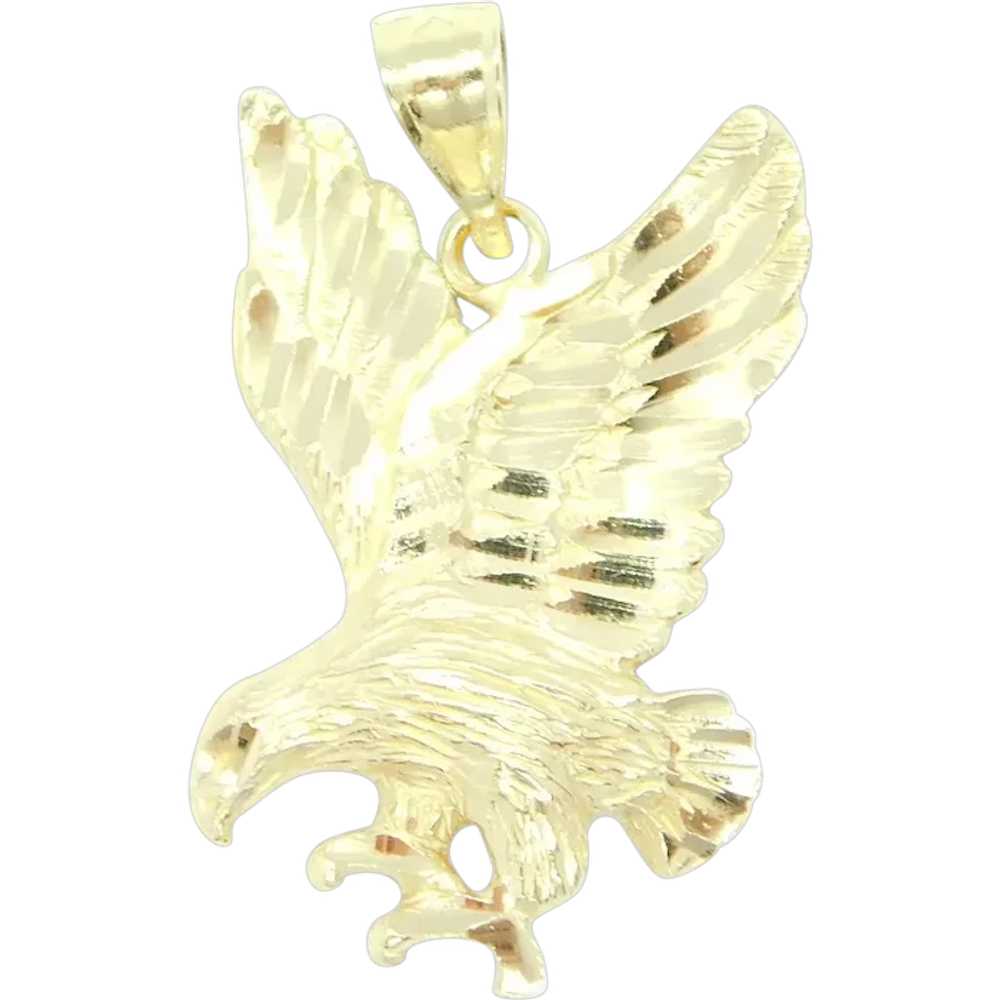 Flying Hawk / Eagle Charm Pendant 14k Yellow Gold - image 1