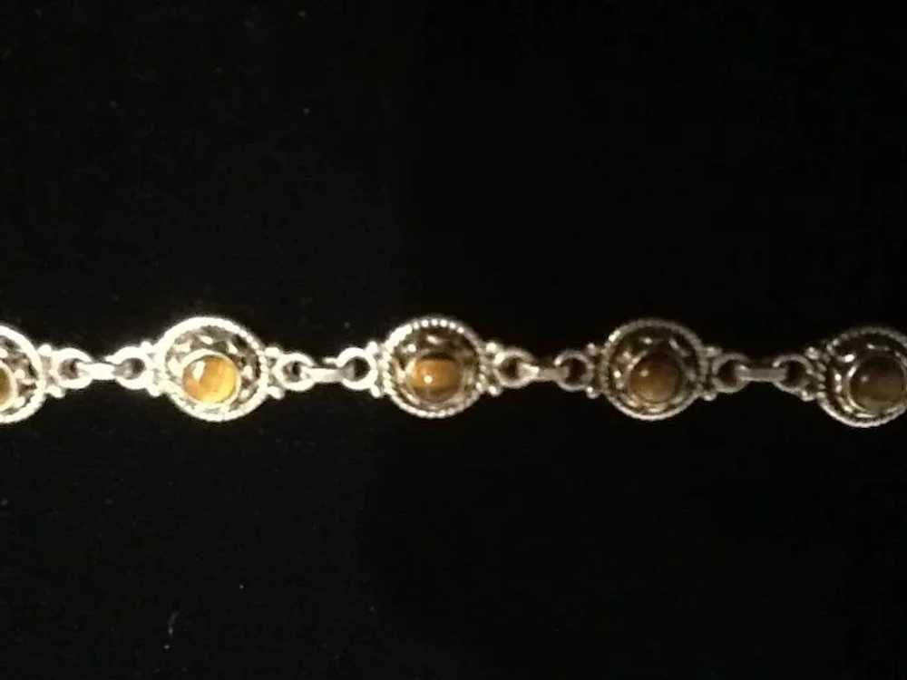 Vintage Sterling Silver Bracelet with Tiger Eye S… - image 3