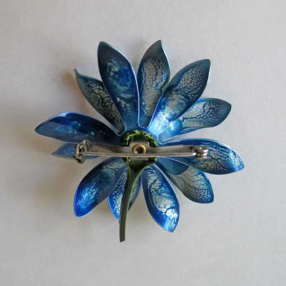 Blue Enamel Wash Flower Pin - Vintage Pin - Fashi… - image 2