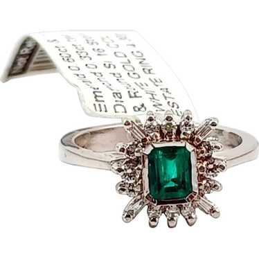 Estate 1Ct Colombian Emerald & Diamond 18K White … - image 1