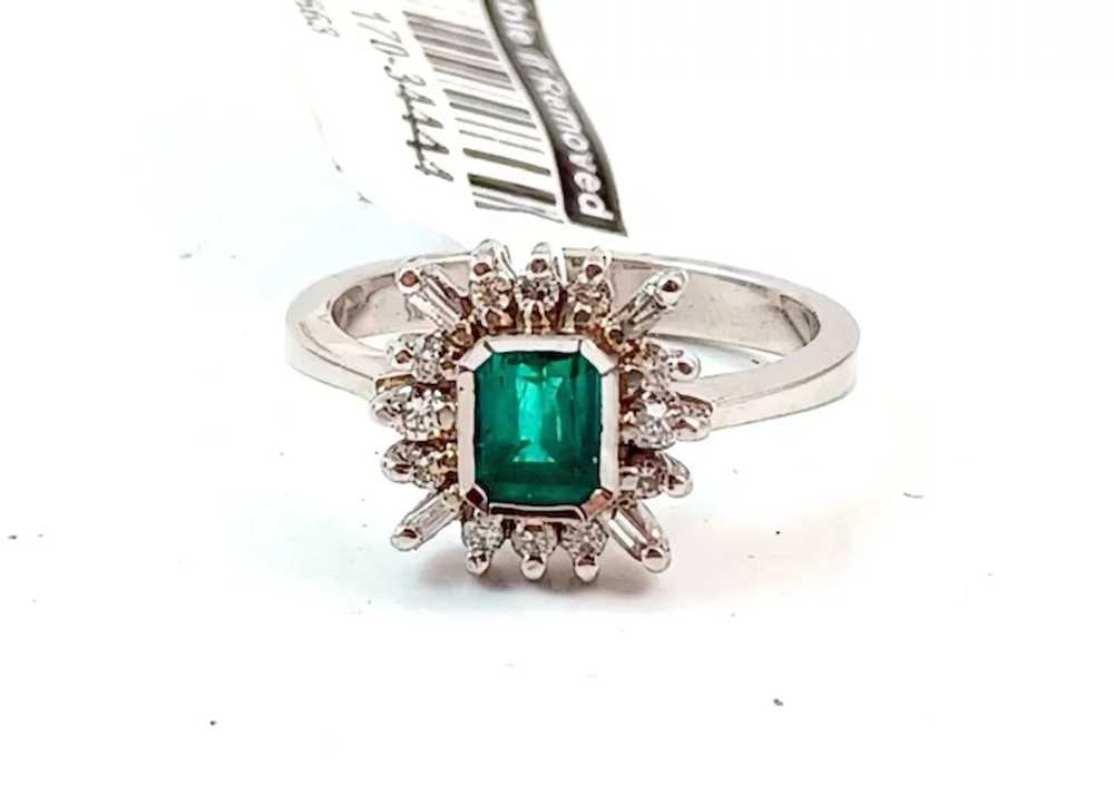 Estate 1Ct Colombian Emerald & Diamond 18K White … - image 2
