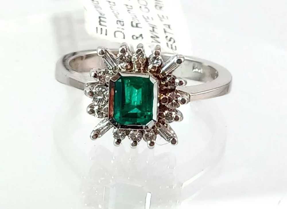 Estate 1Ct Colombian Emerald & Diamond 18K White … - image 3