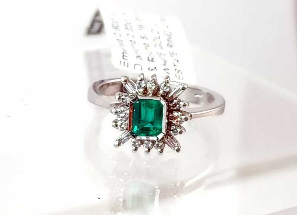 Estate 1Ct Colombian Emerald & Diamond 18K White … - image 4