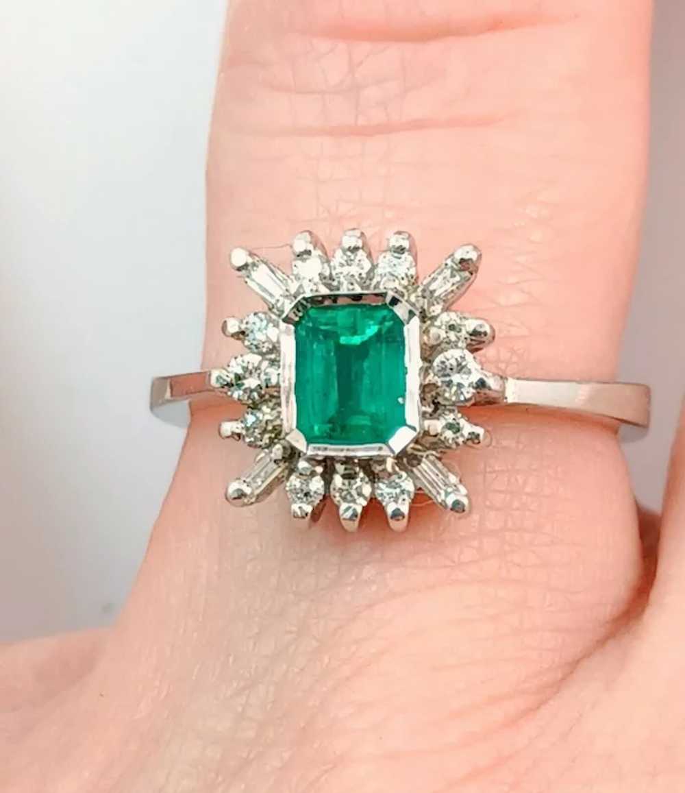 Estate 1Ct Colombian Emerald & Diamond 18K White … - image 5