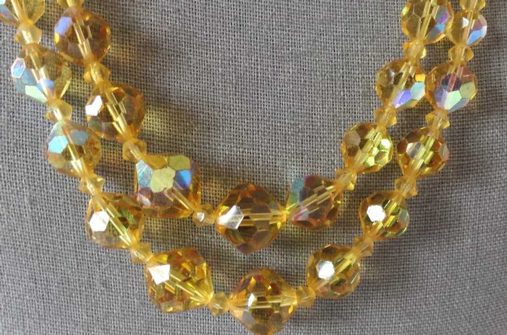 Vintage Yellow Aurora Borealis Crystal Bead Neckl… - image 2