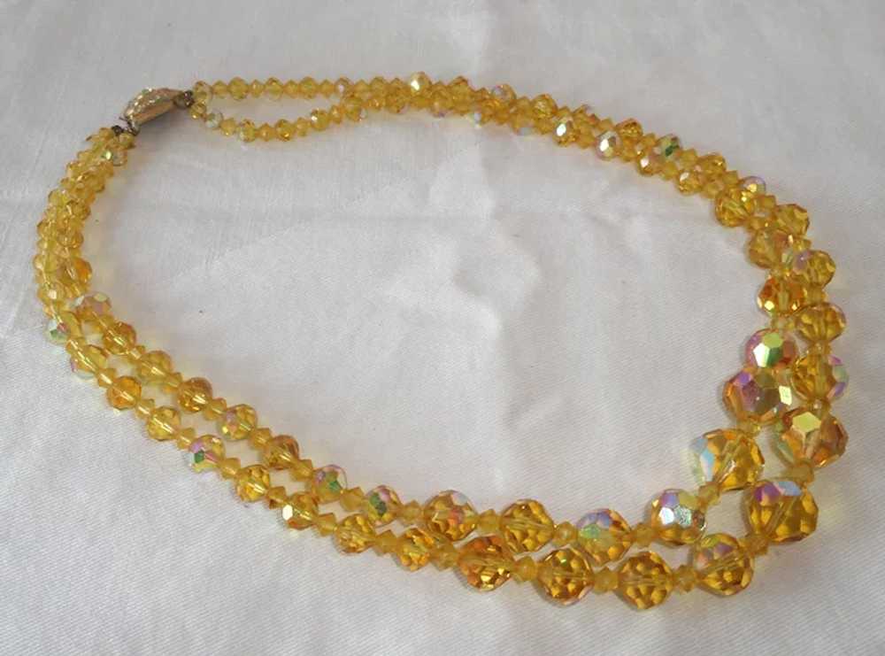 Vintage Yellow Aurora Borealis Crystal Bead Neckl… - image 3