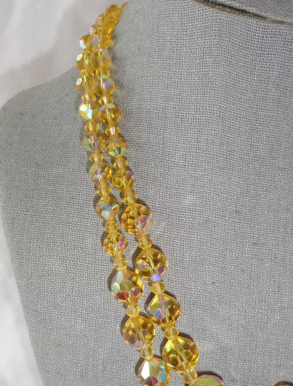 Vintage Yellow Aurora Borealis Crystal Bead Neckl… - image 4