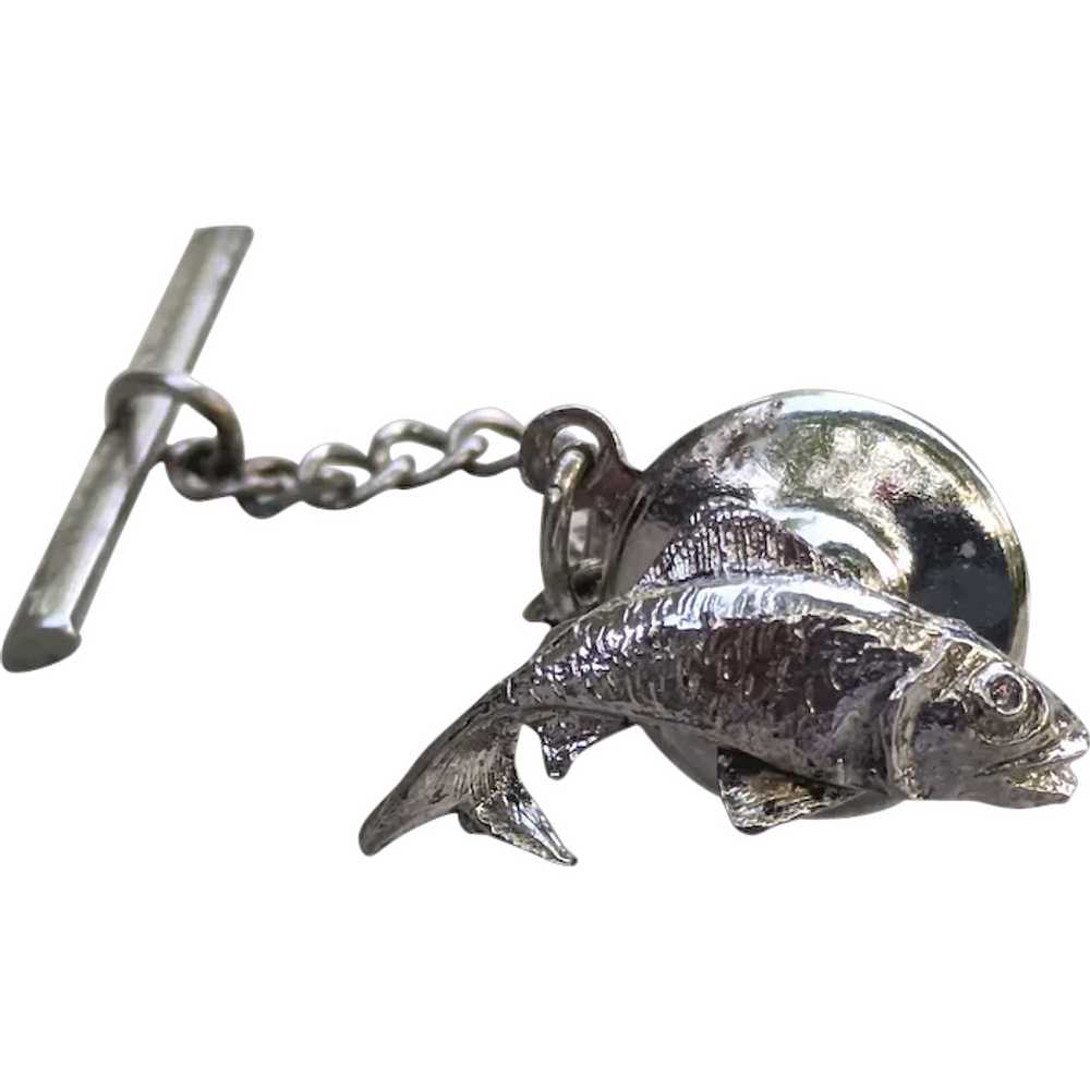 Vintage Sterling FISH Trout Bass Tie Tack PIn - image 1