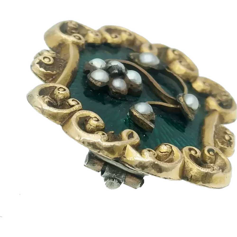 Antique Green Enamel and Seed Pearl Forget Me Not… - image 3