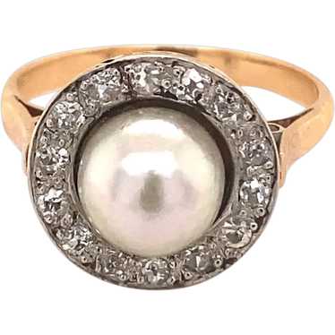 Edwardian Pearl Diamond Platinum 18K Gold Ring