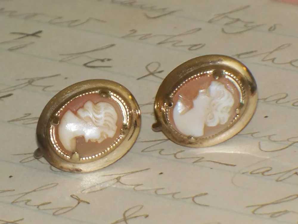 Vintage Hand Carved Shell Cameo Screw back Earrin… - image 12