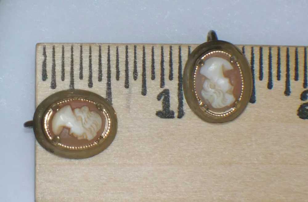 Vintage Hand Carved Shell Cameo Screw back Earrin… - image 2