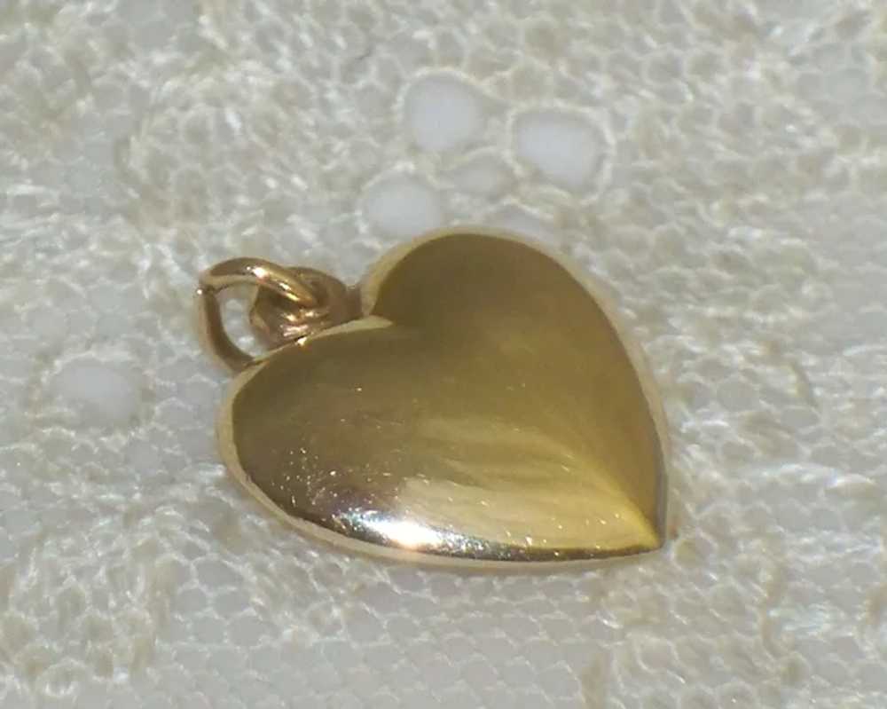 Vintage Small 14K Gold Puffy Heart Diamond Charm … - image 8