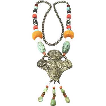 Vintage Chinese Lotus Amulet Necklace