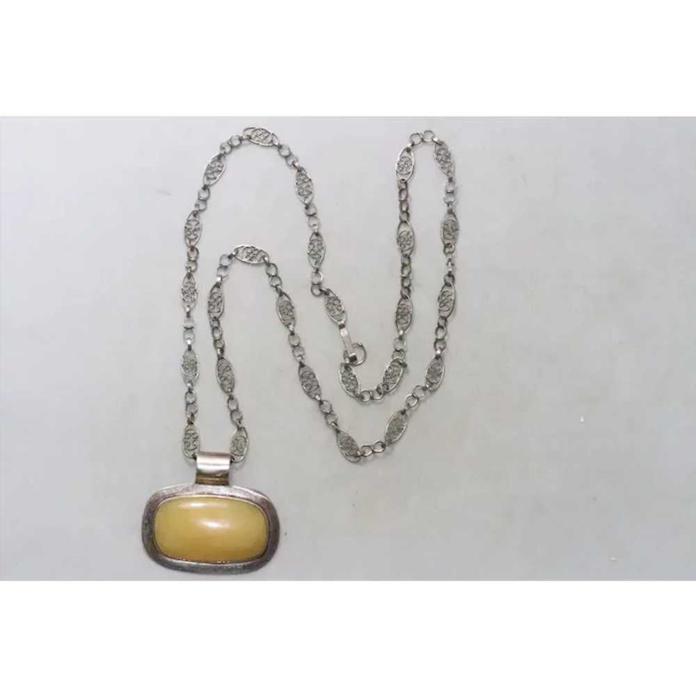 Vintage Sterling Silver Yellow Agate Necklace - image 1