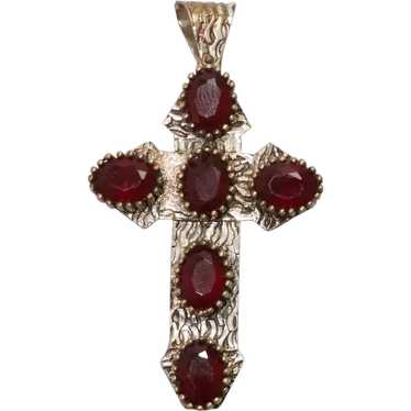 Sterling Silver Red Garnet Cross Pendant