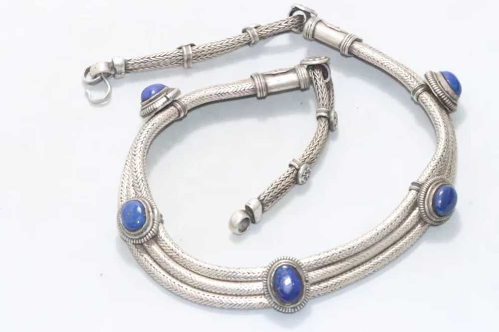 Vintage Sterling Silver Lapis Lazuli Braided Chai… - image 3