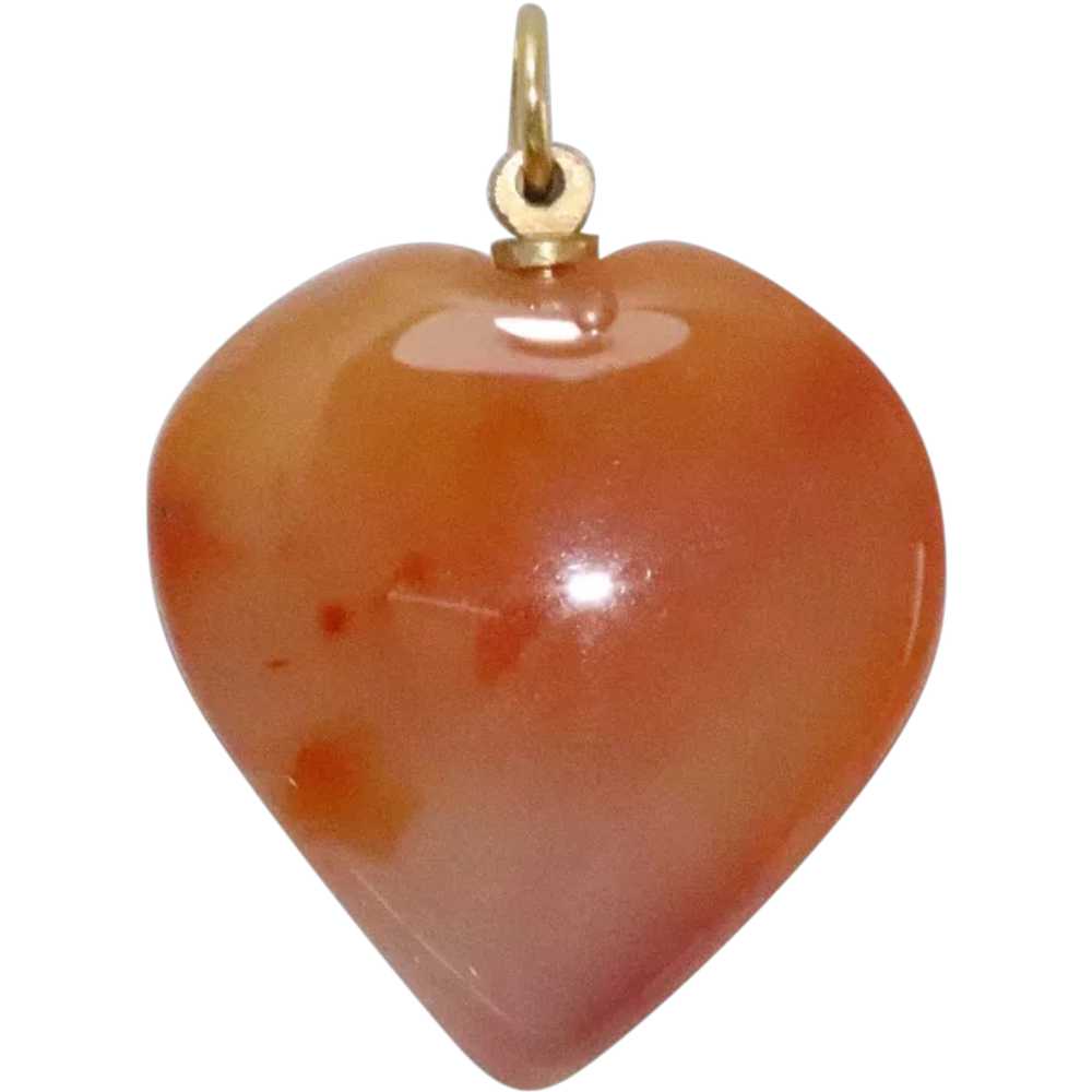 Vintage Gold FIll Brown Agate Heart Pendant - image 1