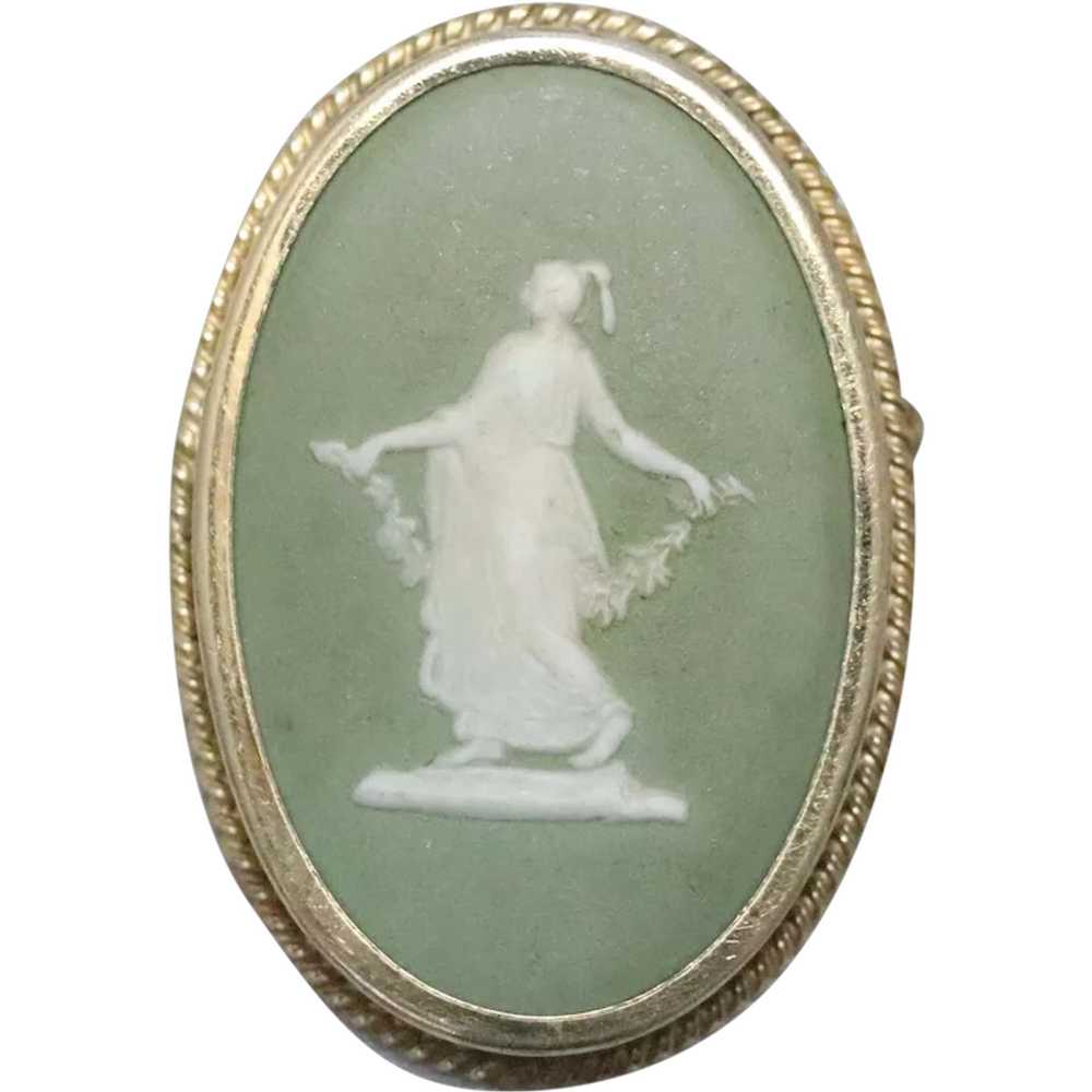 Vintage Wedgwood Green God Brooch - image 1