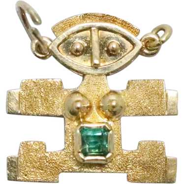 Vintage 14K Gold Emerald Robot Charm - image 1