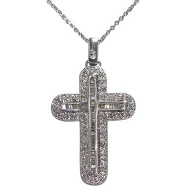 14K White Gold Diamond .75 CT Cross Necklace
