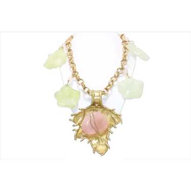 Vintage Rose Quartz Jade Flower Necklace - image 1