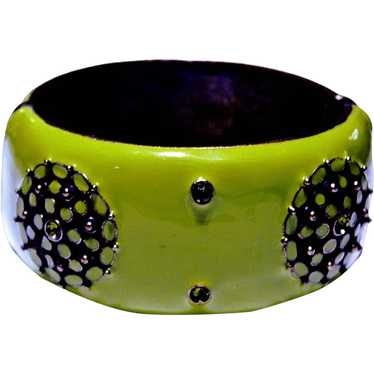 LIME Green Enameled Metal CLAMPER Bracelet - Vint… - image 1