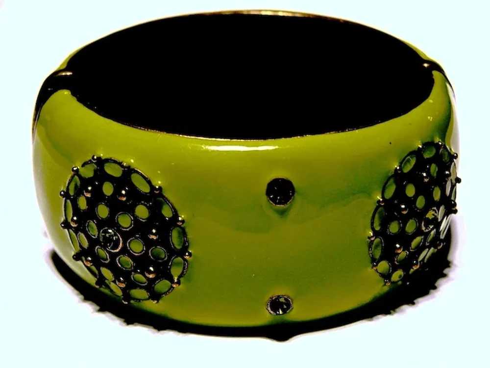 LIME Green Enameled Metal CLAMPER Bracelet - Vint… - image 2