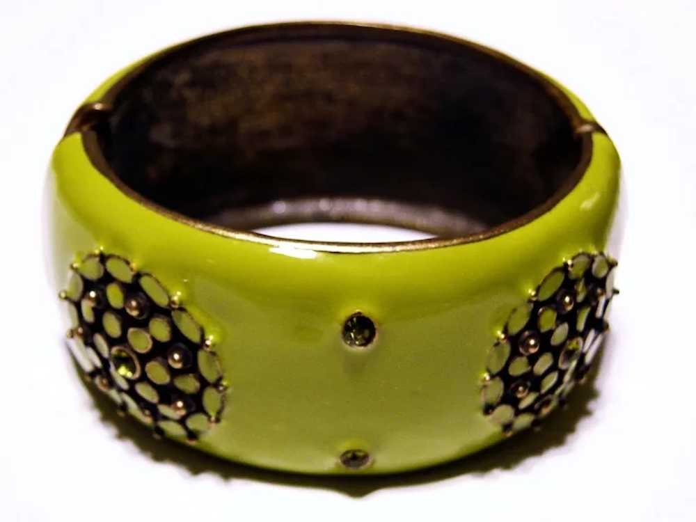 LIME Green Enameled Metal CLAMPER Bracelet - Vint… - image 4