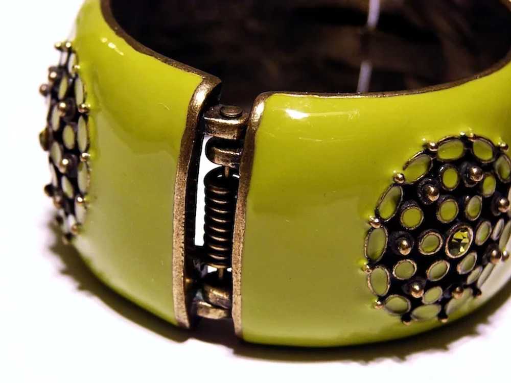 LIME Green Enameled Metal CLAMPER Bracelet - Vint… - image 7