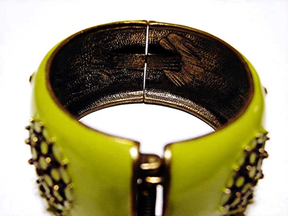 LIME Green Enameled Metal CLAMPER Bracelet - Vint… - image 8