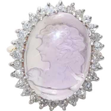 14KT Yellow Gold Cabochon Amethyst Cameo .56 CT D… - image 1