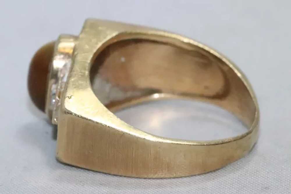 Vintage 14K Yellow Gold Diamond Tiger Eye Ring - image 3