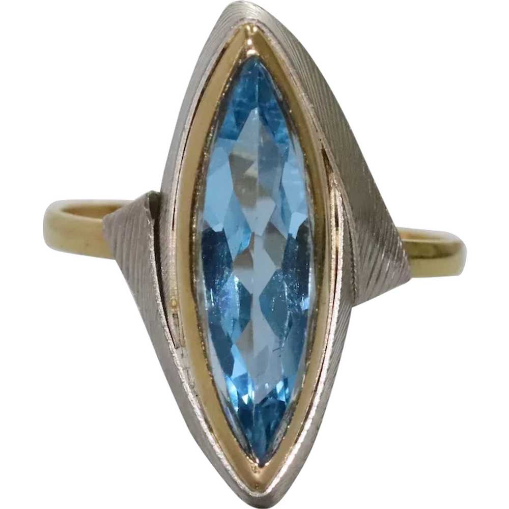 18 KT Two Tone Blue Topaz Ring - image 1