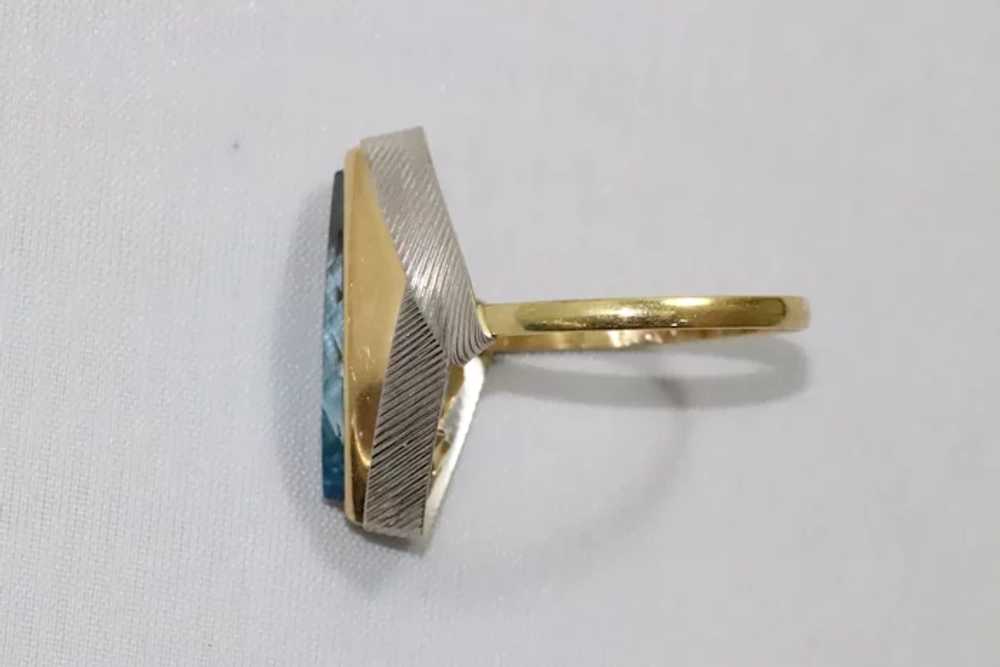 18 KT Two Tone Blue Topaz Ring - image 2