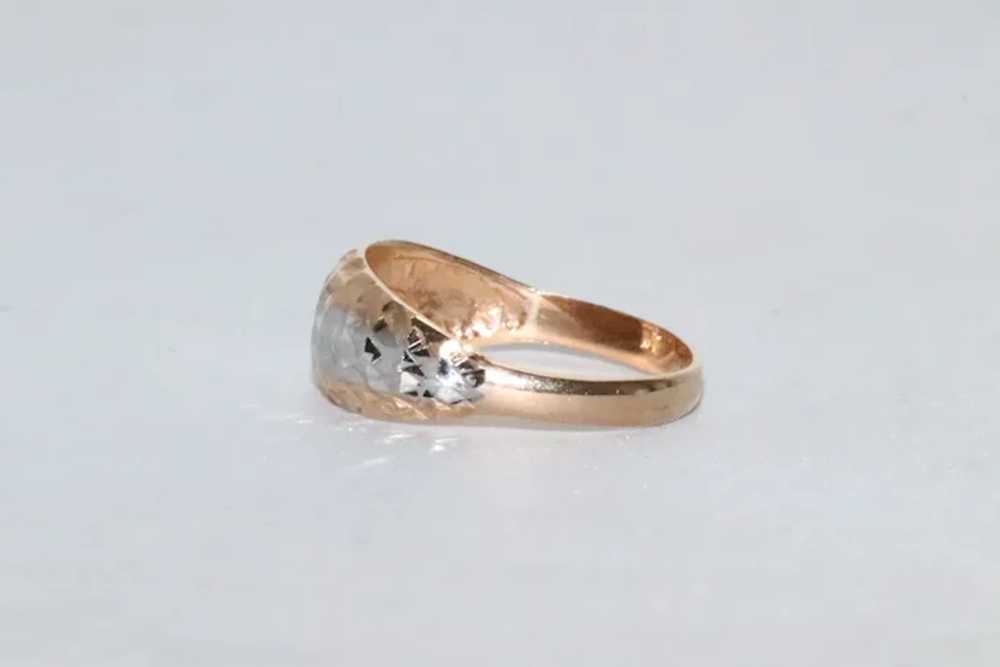 14 KT Russian Two Tone Gold Diamond Cuts Ring - image 2