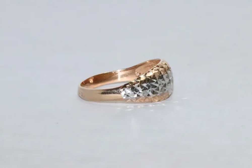 14 KT Russian Two Tone Gold Diamond Cuts Ring - image 4