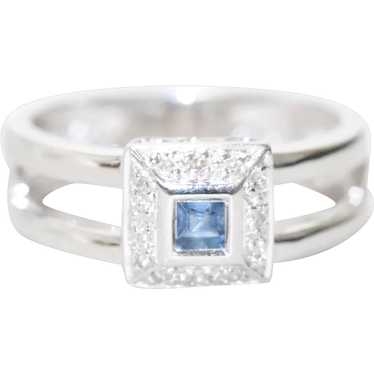 14KT White Gold .14CT Sapphire .05CT Diamond Ring