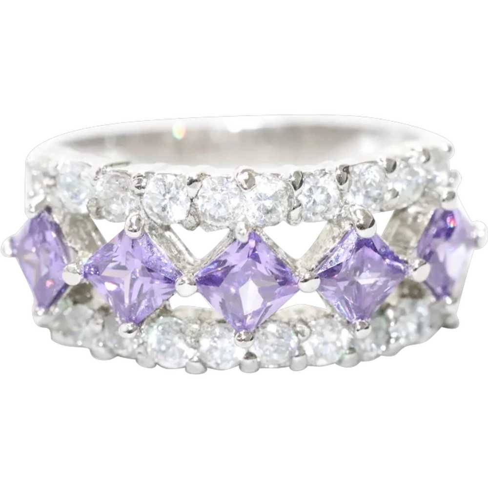 Sterling Silver Amethyst Cubic Zirconia Ring - image 1