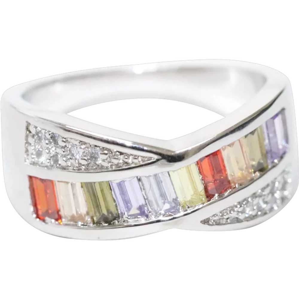 Sterling Silver Rainbow Cubic Zirconia Ring - image 1