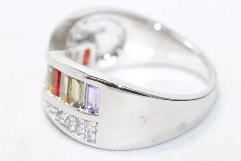 Sterling Silver Rainbow Cubic Zirconia Ring - image 2