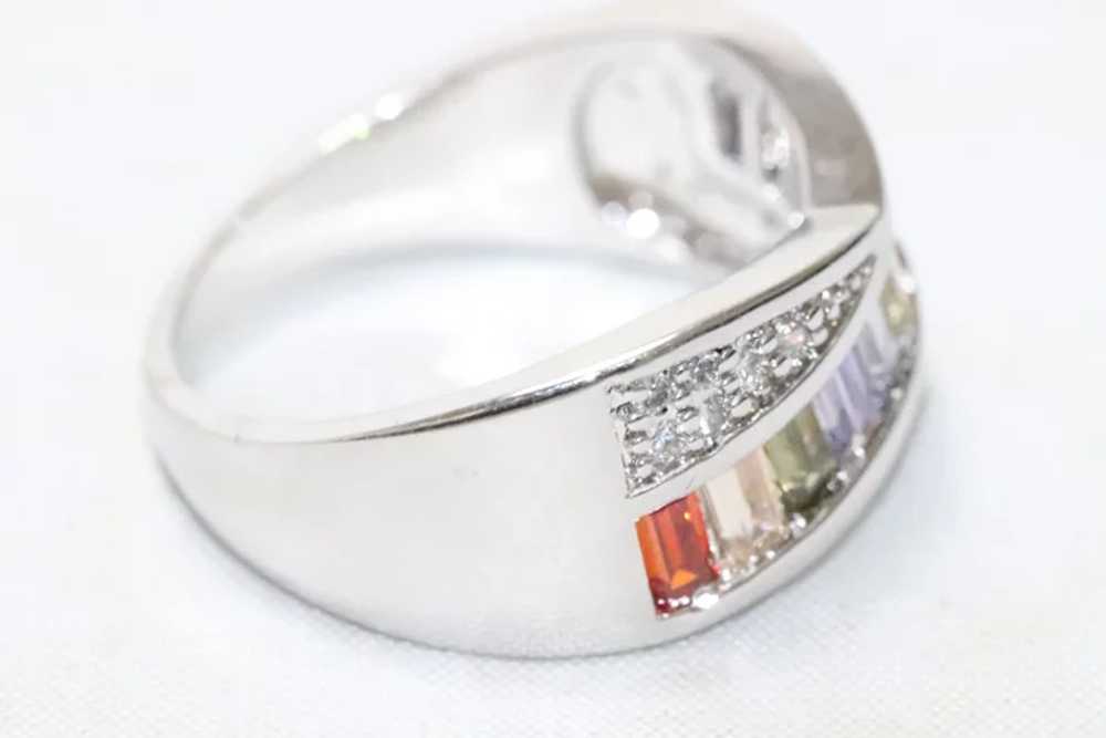 Sterling Silver Rainbow Cubic Zirconia Ring - image 4