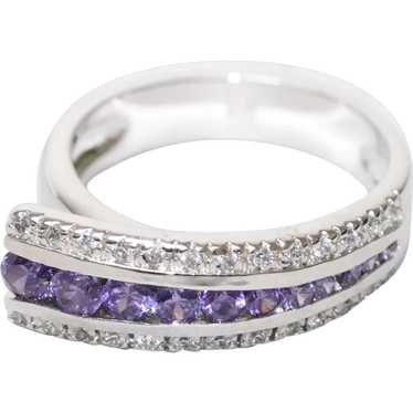 Sterling Silver Tapered Amethyst Cubic Zirconia R… - image 1